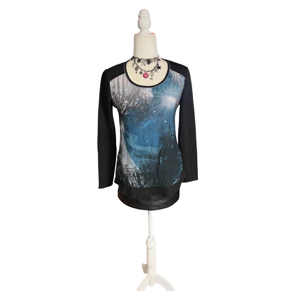 Y2K Euro Club Twilight Graphic Rhinestone Top‎ – Size S